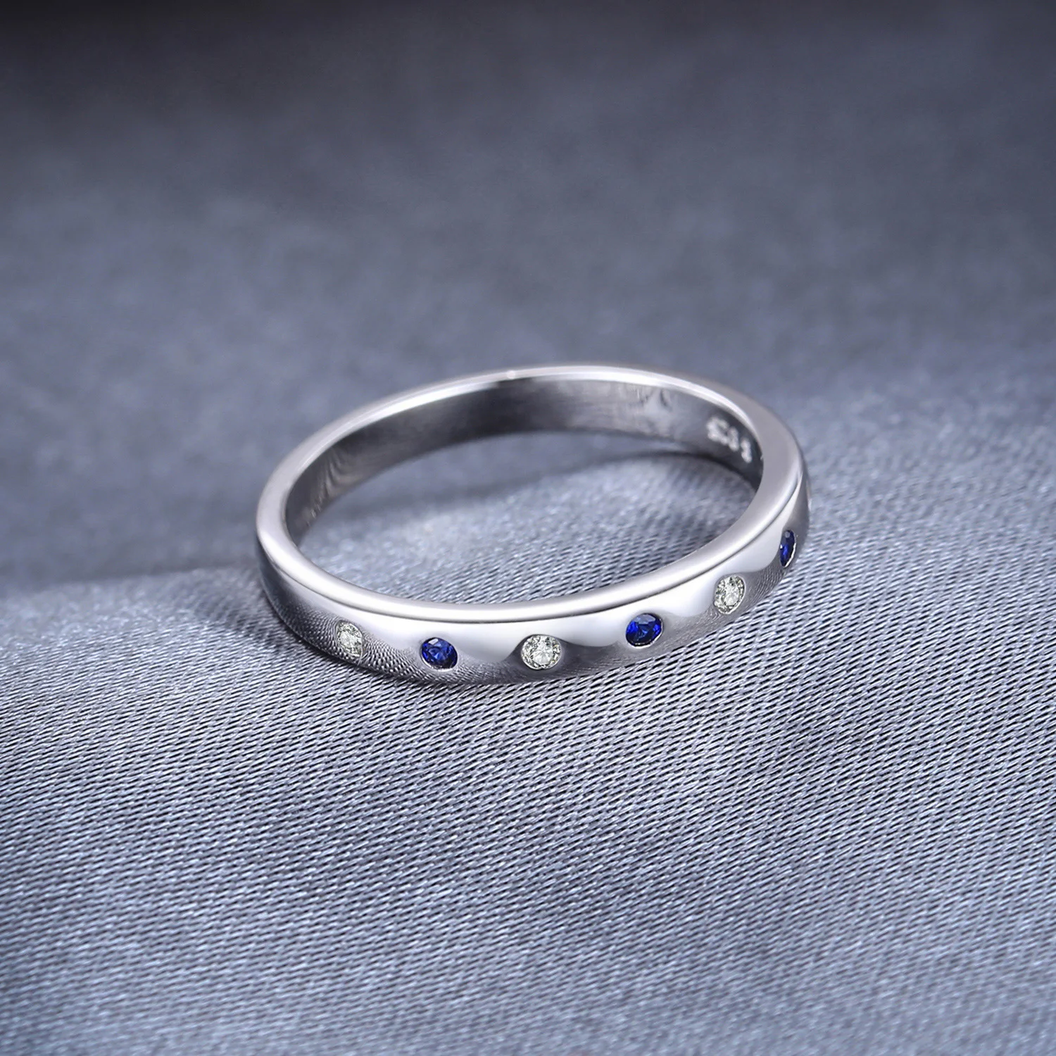 JewelryPalace Created Blue Sapphire Ring 925 Sterling Silver Rings for Women Wedding Rings Eternity Band Silver 925 Fine Jewelry