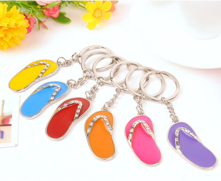 

FREE SHIPPING fast shipment 200pcs/lot 2015 New Zinc Alloy Slipper Keychains Metal Flip-Flop Keyrings for Gifts