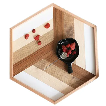 

Hexagon Serving Plate Wooden Handmade Tray Container Fruit Dessert Breakfast Picnic Tray for Parties Home Decor new