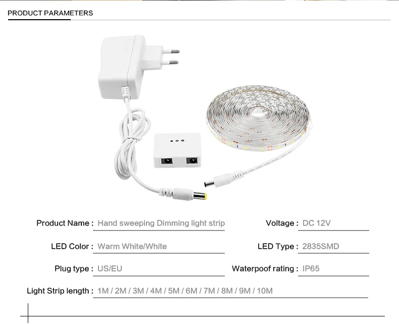 Светодиодная лента с ручным датчиком, 12 В, светодиодный светильник, Диодная лента, гибкая лента с ручным волновым переключателем, кухонный светильник, лампа для гардероба, сенсорный светильник