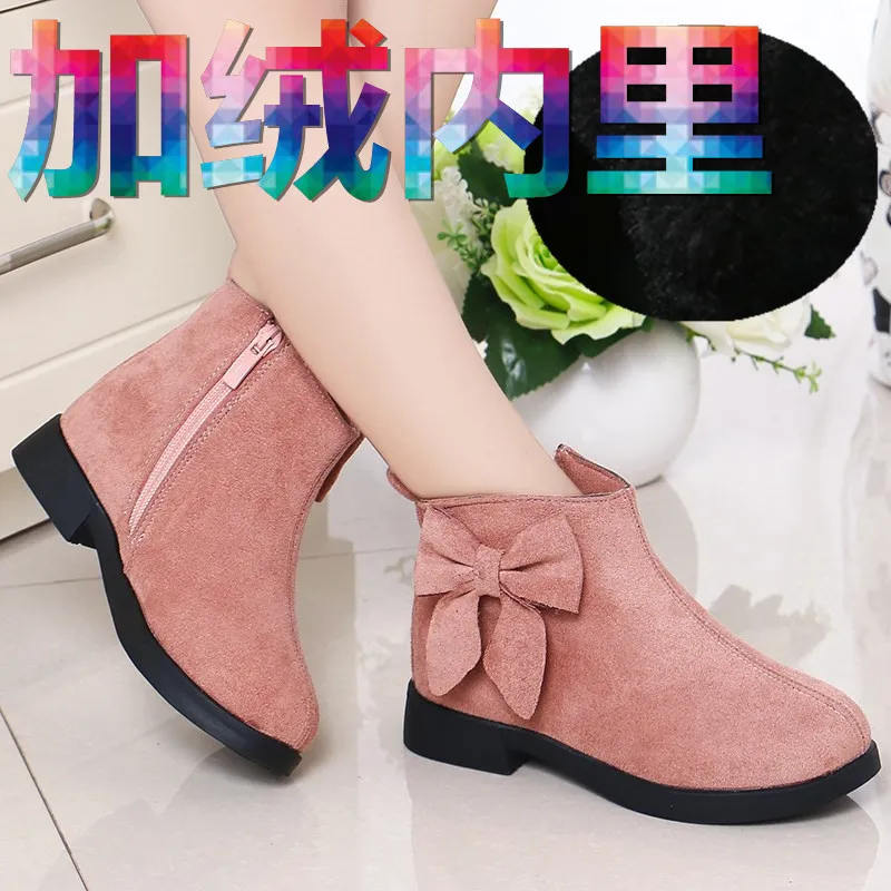 pink plush Зимние Детские свитера; сапоги "Принцесса" Водонепроницаемый сапоги детская модная одежда для девочек с бантом, теплые зимние сапоги, 4, 5, 6, 7, 8, 9, 10, 11, для детей 12 лет - Цвет: pink plush