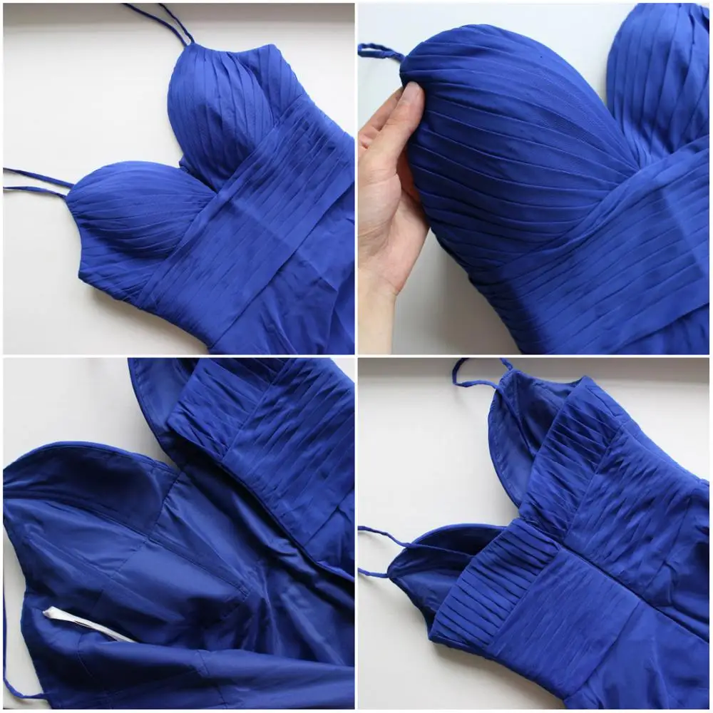 Royal Blue Satin Evening Dresses with Deep V Neck, Split Sleeveless Spaghetti Strap for Formal Party Prom Gowns - Long Design image 4