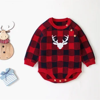 

Baby Girl Clothes Christmas Newborn Baby Girl Boy Knit Xmas Deer Plaid Romper Jumpsuit