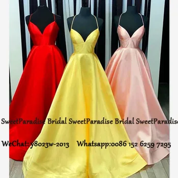 

Women A Line Prom Dresses Sexy Criss Cross Back Spaghetti Strap 2020 Long Formal Evening Dress Party Gown Vestido De Festa