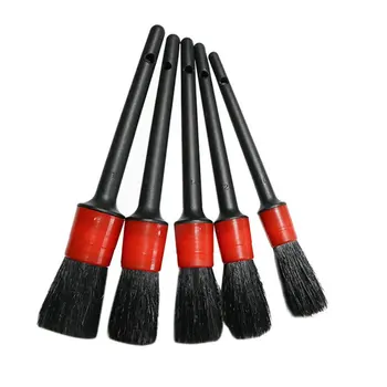 

5 Pcs Natural Boar Bristle Hair Cleaning Brush Auto Detailing Brush Set Car Cleaning Brushes Car Air Outlet Cleaning Brush