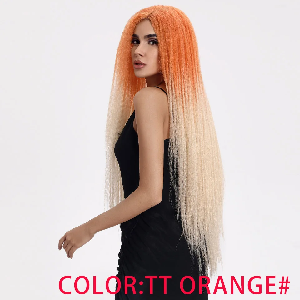 TT ORANGE Волшебные волосы синтетические парики на шнурках спереди для черных женщин 3" дюймовый термостойкий парик плетеные волосы зеленый розовый парик на шнурках синтетические волосы - Цвет: TT ORANGE