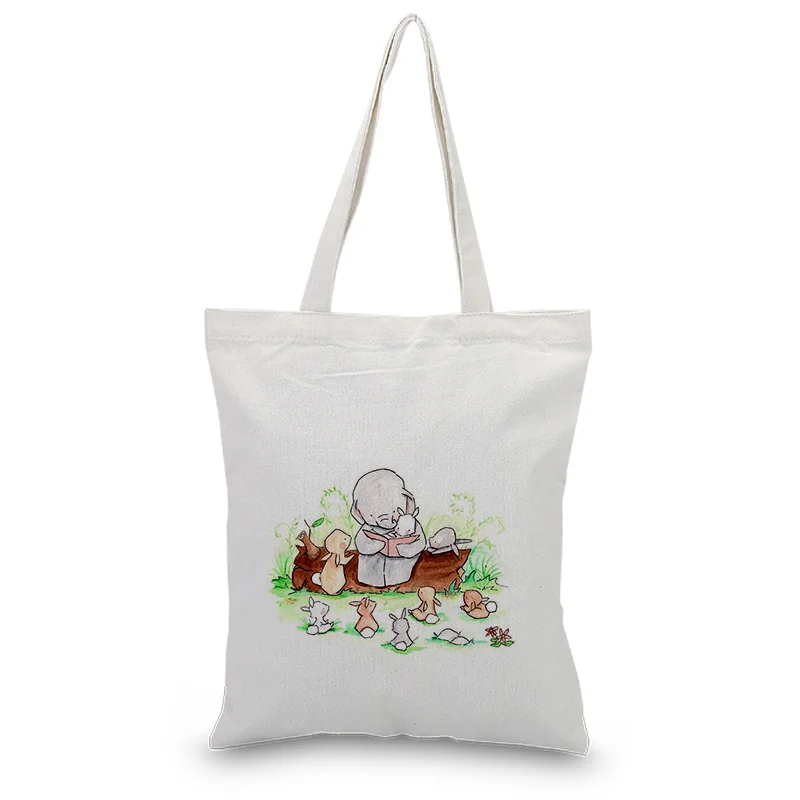 Холщовая Сумка-тоут слон и сумка с кроликом на заказ Печать текстовый логотип DIY хозяйственная сумка экологическая многоразовая утилизация ежедневного использования
