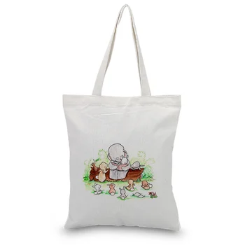 

Canvas Tote Bag Elephant & Rabbit Handbag Custom Print Logo Text DIY Shopping Bag Eco Ecologicas Reusable Recycle Daily Use