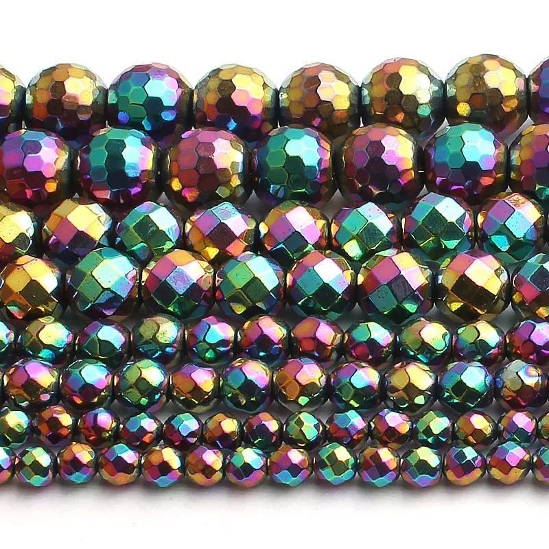 Natural Stone Hematite Round Beads in Gold & Silver Tones for Jewelry Making - 15'' Strand