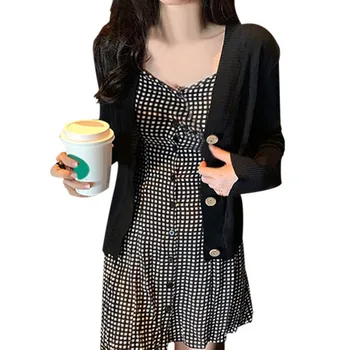 

New Autumn New Women Button Solid Color Knit Short Cardigan Long Sleeve Casual Warm Loose Sweater