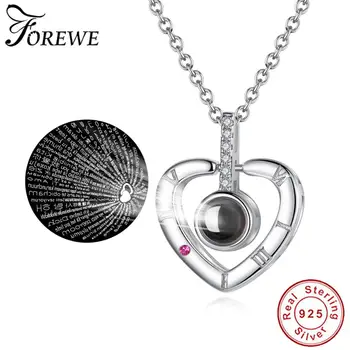 

Forewe Delicate Real 925 Sterling Silver Necklace 100 Languages I Love You Heart Pendant Necklace for Women Wedding Jewelry