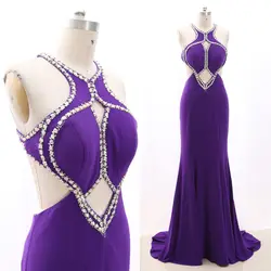 MACloth фиолетовое платье-футляр с лямкой на шее длиной до пола с длинными кристаллами атласное платье для выпускного вечера M 267862 распродажа