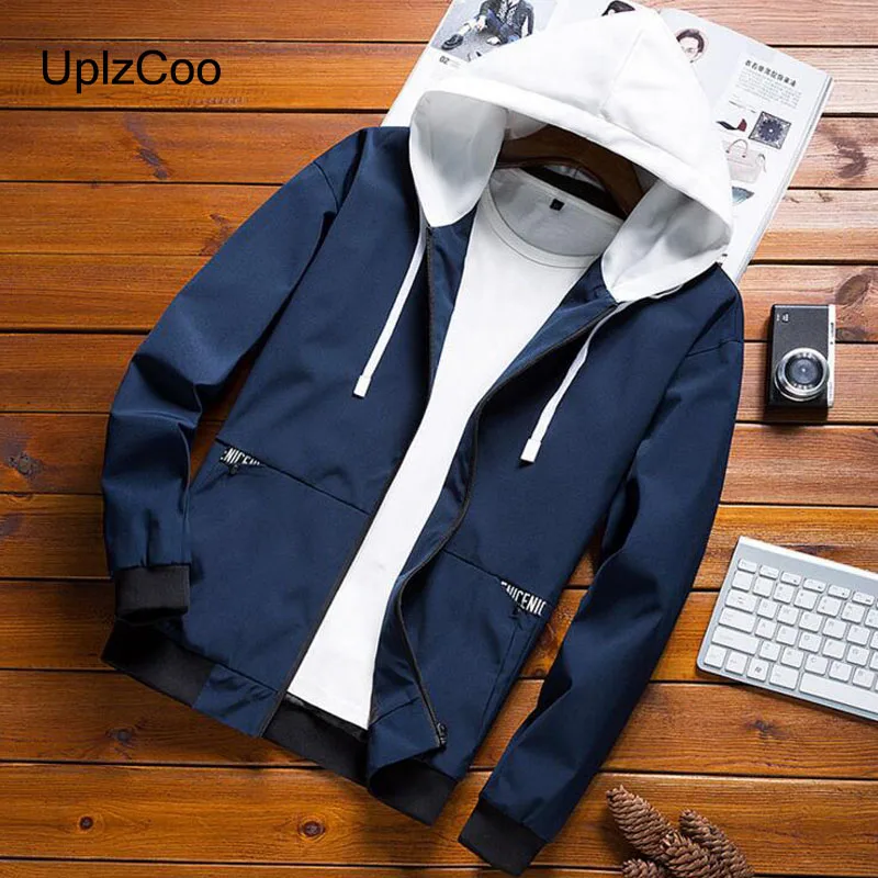 

UplzCoo 2019 Fashion Spring Autumn Thin Man‘s Coat Hoody Jacket Casual Zipper Color Matching Outerwear Men's Jacket 3XL FM167