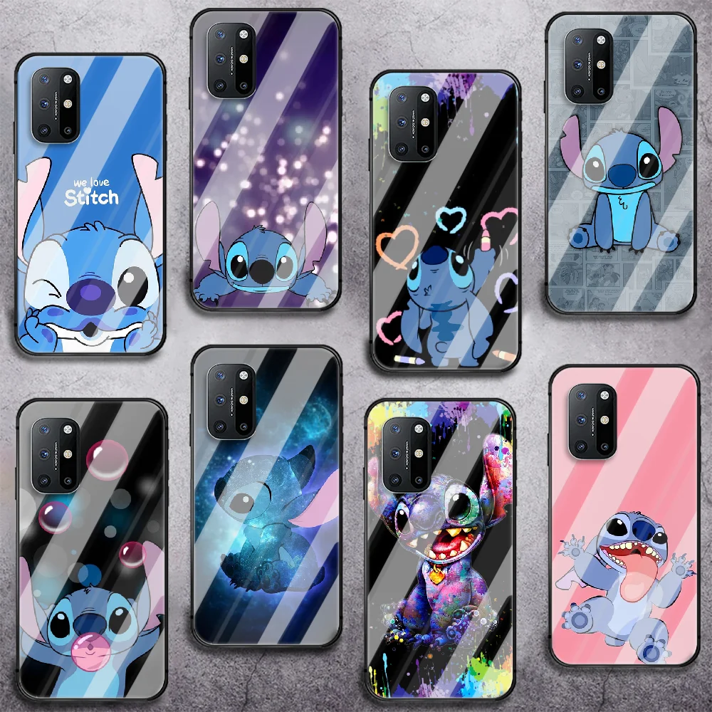 Cute Cartoon Blue Stitchs Phone Tempered Glass Case Cover For Oneplus 5 6 7 8 9 Nord T Pro Shell Bumper Black Luxury | Мобильные