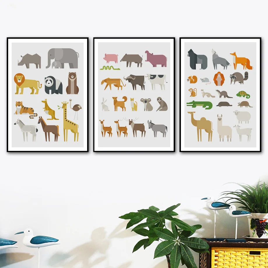 

Lion Bear Deer Elephant zebra Fox Llama Wall Art Canvas Painting Nordic Posters And Prints Wall Pictures Baby Kids Room Decor