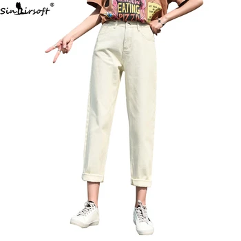 

2019 Autumn New Cotton Loose Thin High Waist Jeans Women Fashion Wild Comfortable Non-stretch Straight Denim Pants Woman