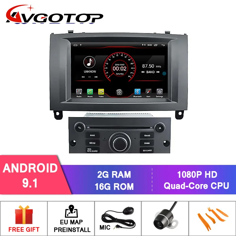 AVGOTOP Android 9 Автомагнитола для PEUGEOT 407 MP3 MP4 Автомобильный Wi-Fi gps Мультимедиа