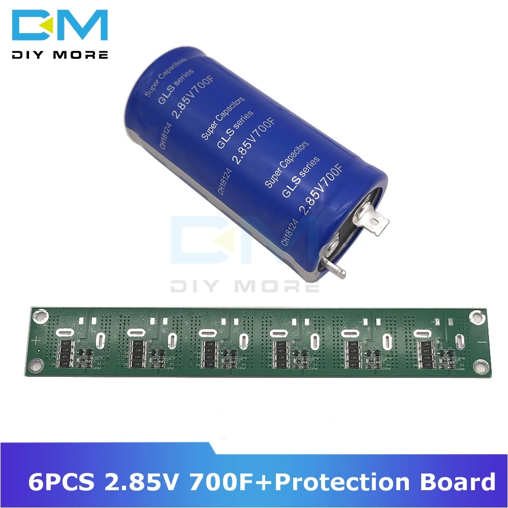 

6PCS Super Farad Capacitor 2.85V 700F 35*72mm Vehicle Rectifier High Frequency Low ESR+Ultracapacitor Balancing Protection Board