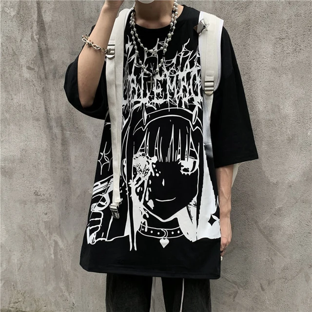 Camiseta Feminina Larga Coreana Anime Kawaii Punk Rock / Roupas