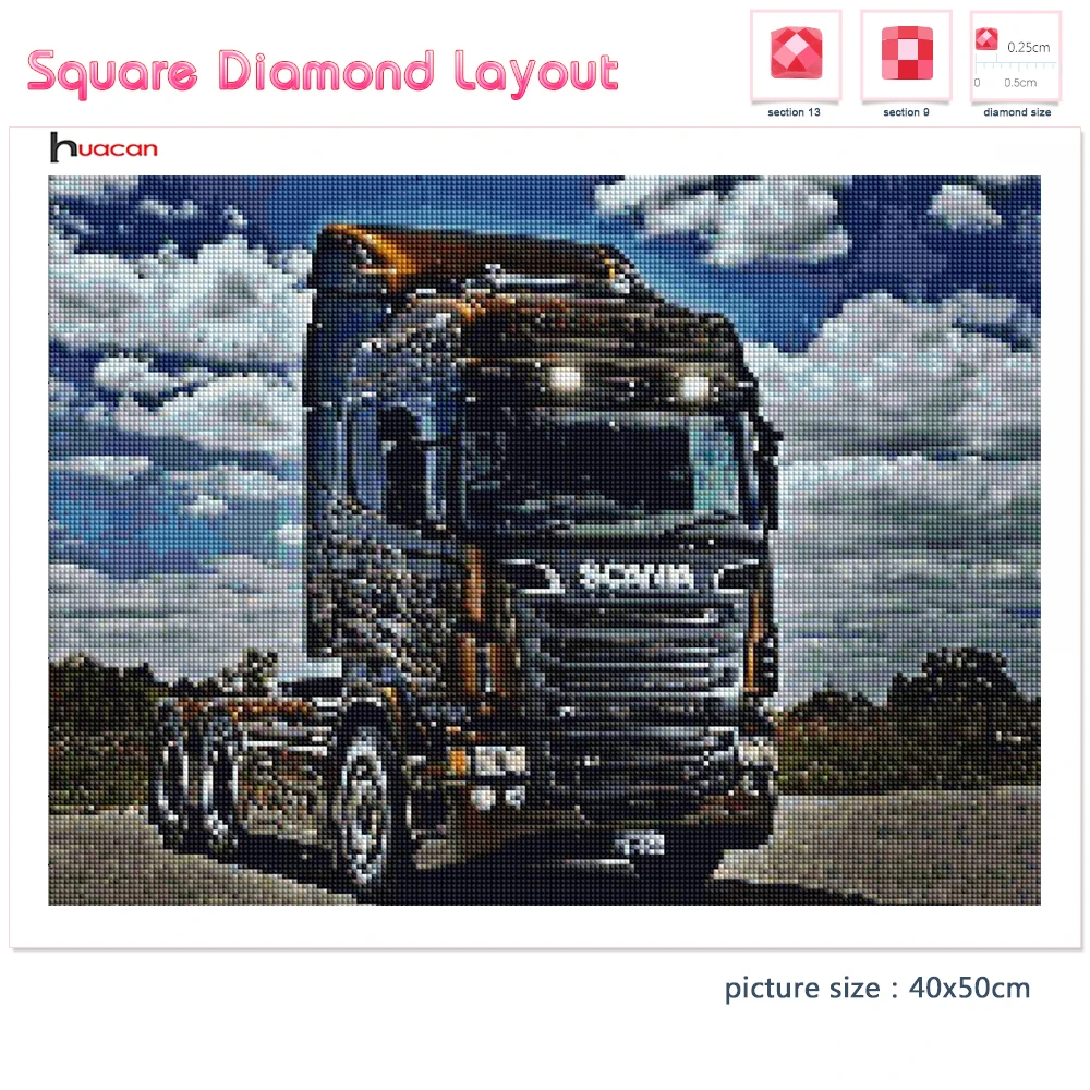 Full Square Diamond Canvas Red Truck Landscape Home Wall - Temu
