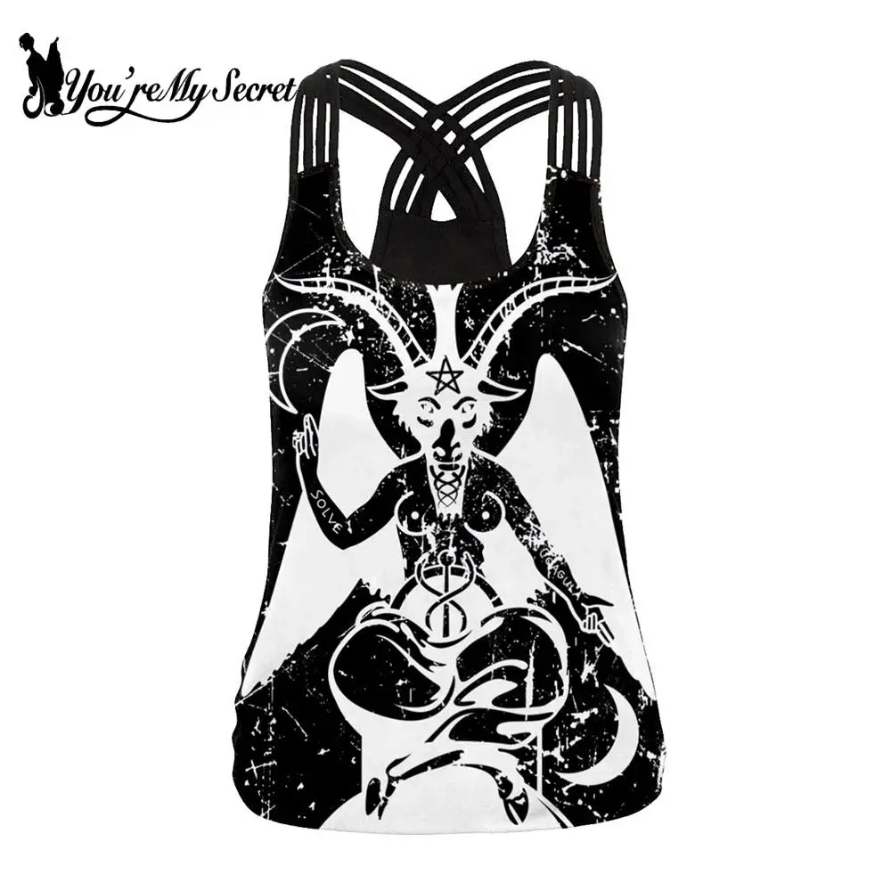 

[You're My Secret] 2020 New Ouija Tank Tops Satan Devil Vest Witchcraft Goat Head Gothic Tops Female Sexy Black Sling Top