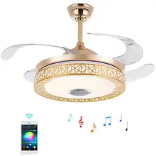 42 дюйма выдвижной потолочный вентилятор светильник с пультом дистанционного управления светодиодный вентилятор с регулируемой яркостью люстра с Bluetooth динамик музыка потолочные вентиляторы