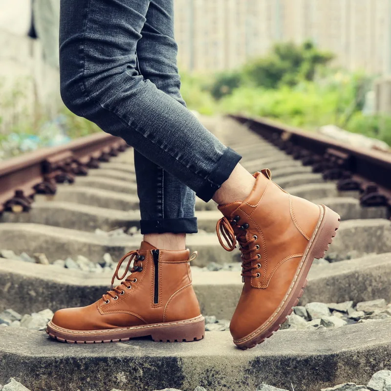 Vogue Nice Motorcycle Boots Outdoor Working Snow Boots Men Shoes Brand Leather Ankle Boots Autumn Winter Men Boots