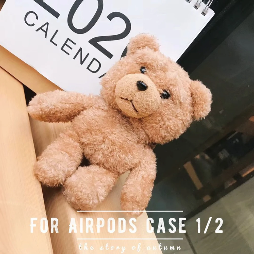 Совместимый с Airpods плюшевый противоударный чехол для мультяшный медведь