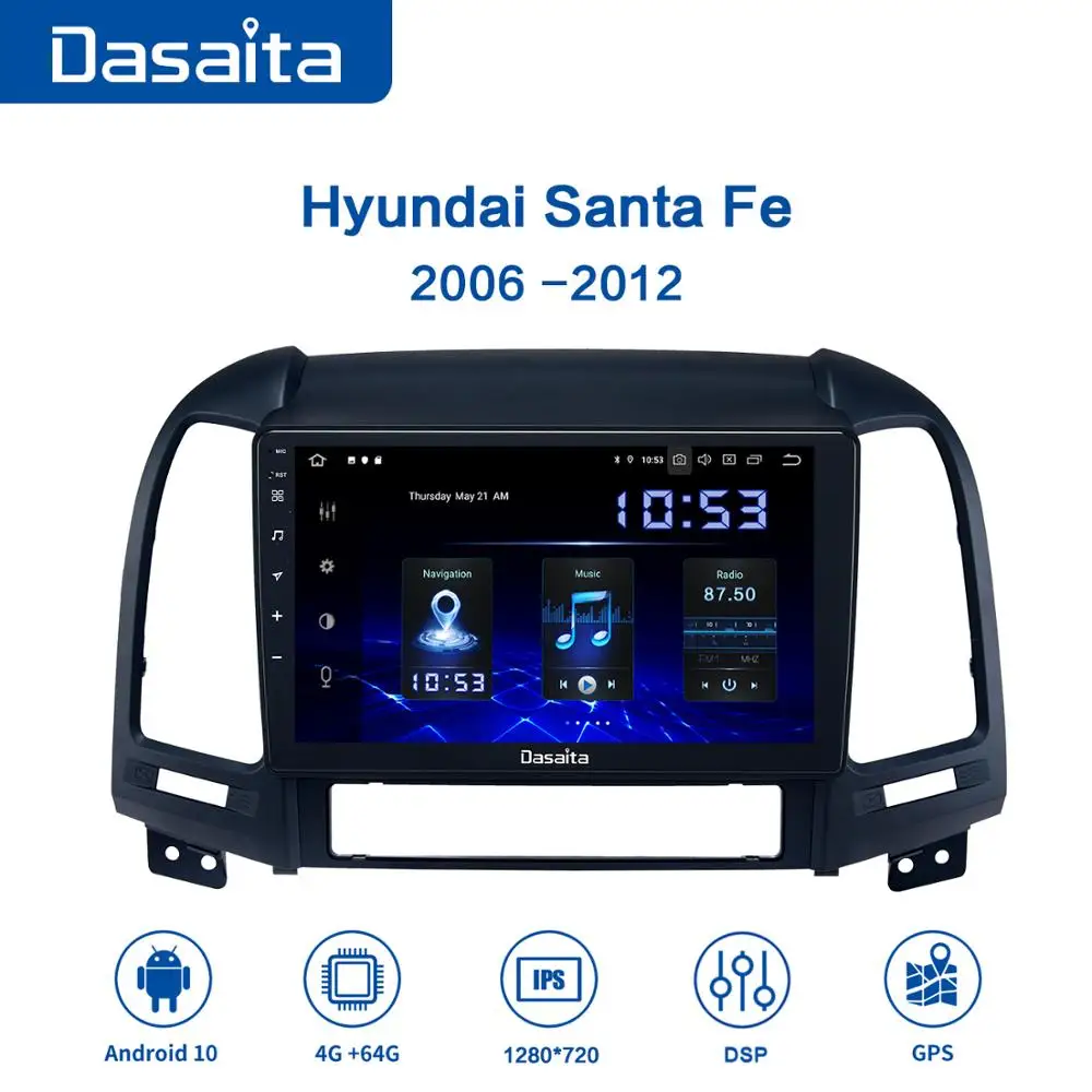 Dasaita 9 &quotIPS стерео DSP радио Android 10 для Hyundai Santa Fe 2006 2007 2008 2009 2010 2011 USB мультимедиа