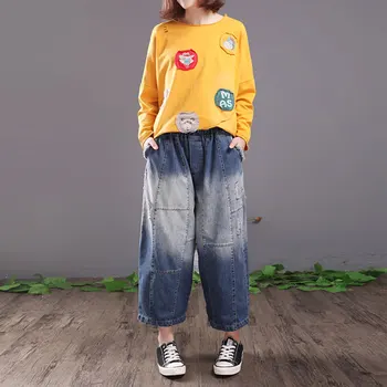 

Loose Plus Size Ripped Holes Casual Jeans Women Washed Vintage Bleached Harem Denim Pants Ladies Cross Pants Spring
