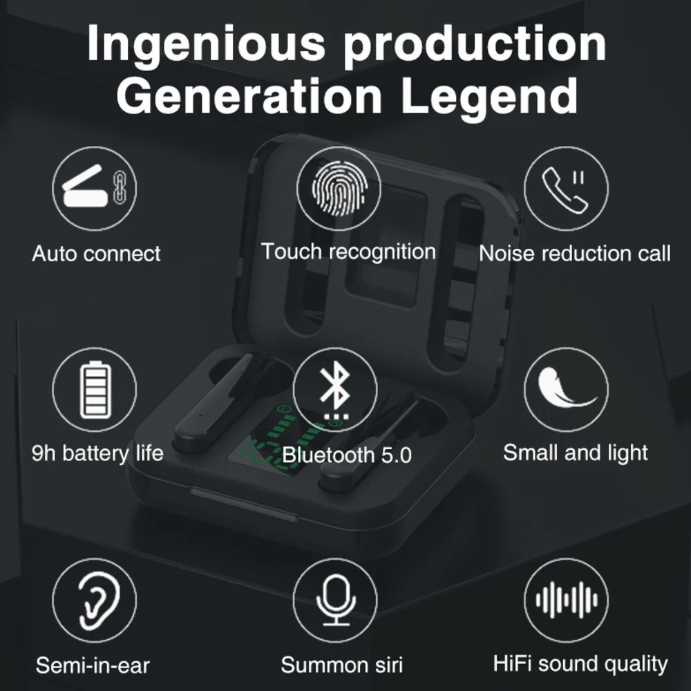 TWS Bluetooth  Wireless Headphones Touch Control LED Display Bluetooth 5.0 Gaming Headset  Sports Waterproof Earphones Earbuds
