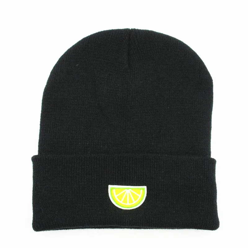 LDSLYJR Lemon fruit embroidery Thicken knitted hat winter warm hat Skullies cap beanie hat for men and women 236