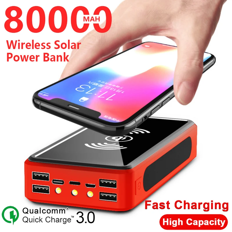 fast charging power bank Portable 4USB LED 80000mAh Wireless Solar Power Bank External Battery PoverBank Powerbank Mobile Phone Charger for Xiaomi Iphone powerbank 40000mah Power Bank