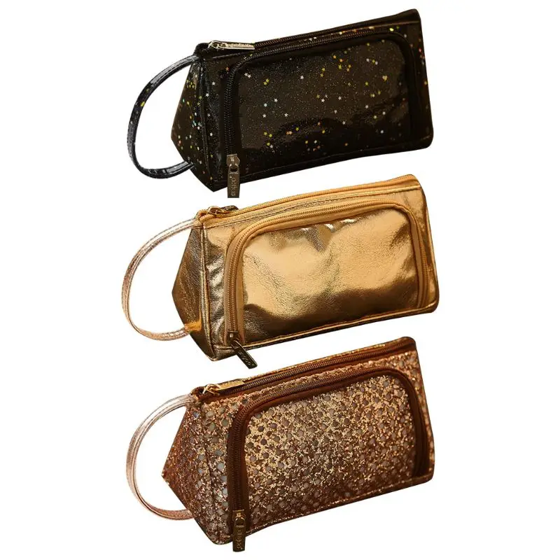 

Women Vintage Leather Large Capacity Pencil Case Pen Pouch Purse Cosmetic Makeup Bag Tools for Girl Student Office Ladies