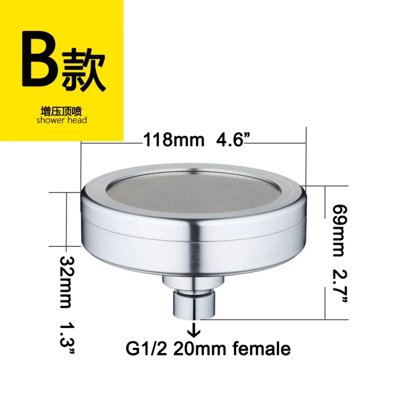 L 118mm 4.6 inch Верхний спрей для ванной комнаты, суперзаряженный душ, небольшой алюминиевый спрей, водосберегающая душевая головка, съемный моющийся душ - Цвет: L 118mm 4.6 inch