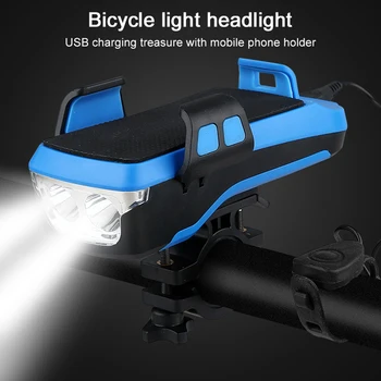 

4 in 1 Bicycle Front Light with Bike Horn Phone Holder Powerbank Waterproof for Cycling @M23