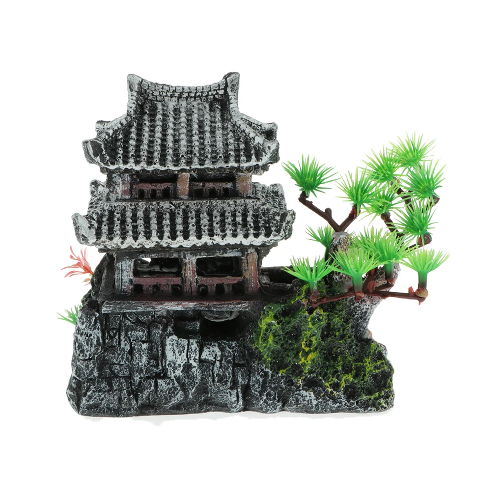 Fish Tank Ornament Aquarium Decorative Retro Chinese Building Reptile Hideaway