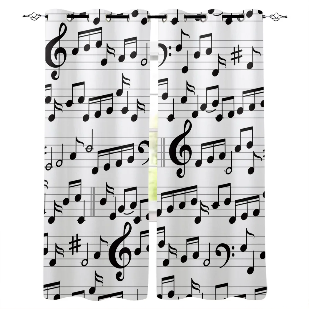 Tab Music Note Black White Window Curtains LivingRoom Kitchen Curtains