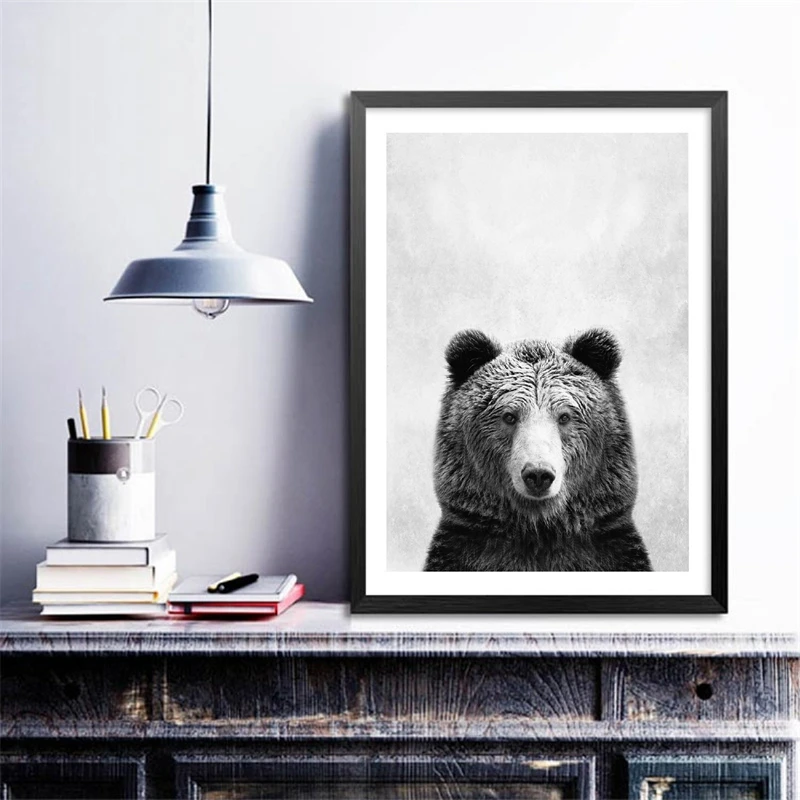 Холст для живописи диких животных Wall Art Картина с изображением медведя Черный и