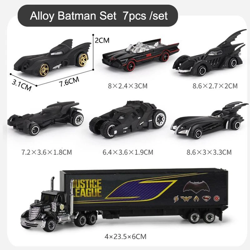 1 64 7pcs Diecast Alloy Car Model Boxed Superhero Bat Chariot Truck Justice Set Combination Children 4