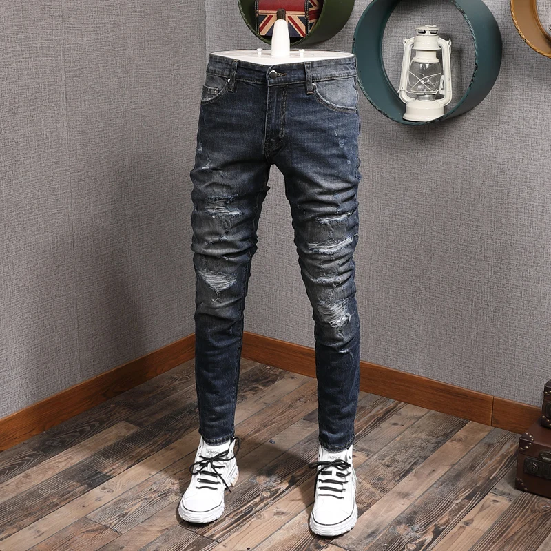 

Newly Designer Fashion Men Jeans High Quality Slim Fit Ripped Jeans Men Denim Pencil Pants Streetwear Hip Hop Jeans Homme