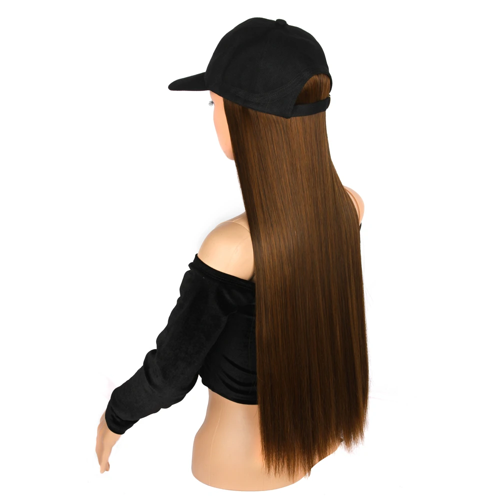 

AIYEE Baseball Cap Hair Wigs Long Straight Hat Wig Synthetic Natural Brown Wigs Connect Synthetic Hat Wig Adjustable For Women