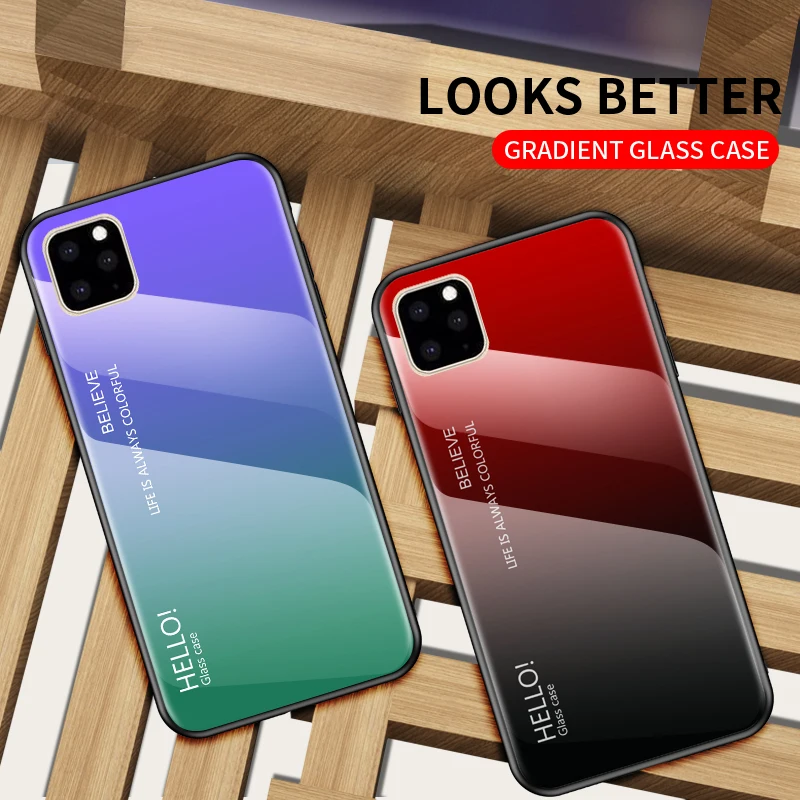 Градиентный стеклянный чехол для телефона iPhone 11 Pro 2019 Max цветной Жесткий Чехол X XS