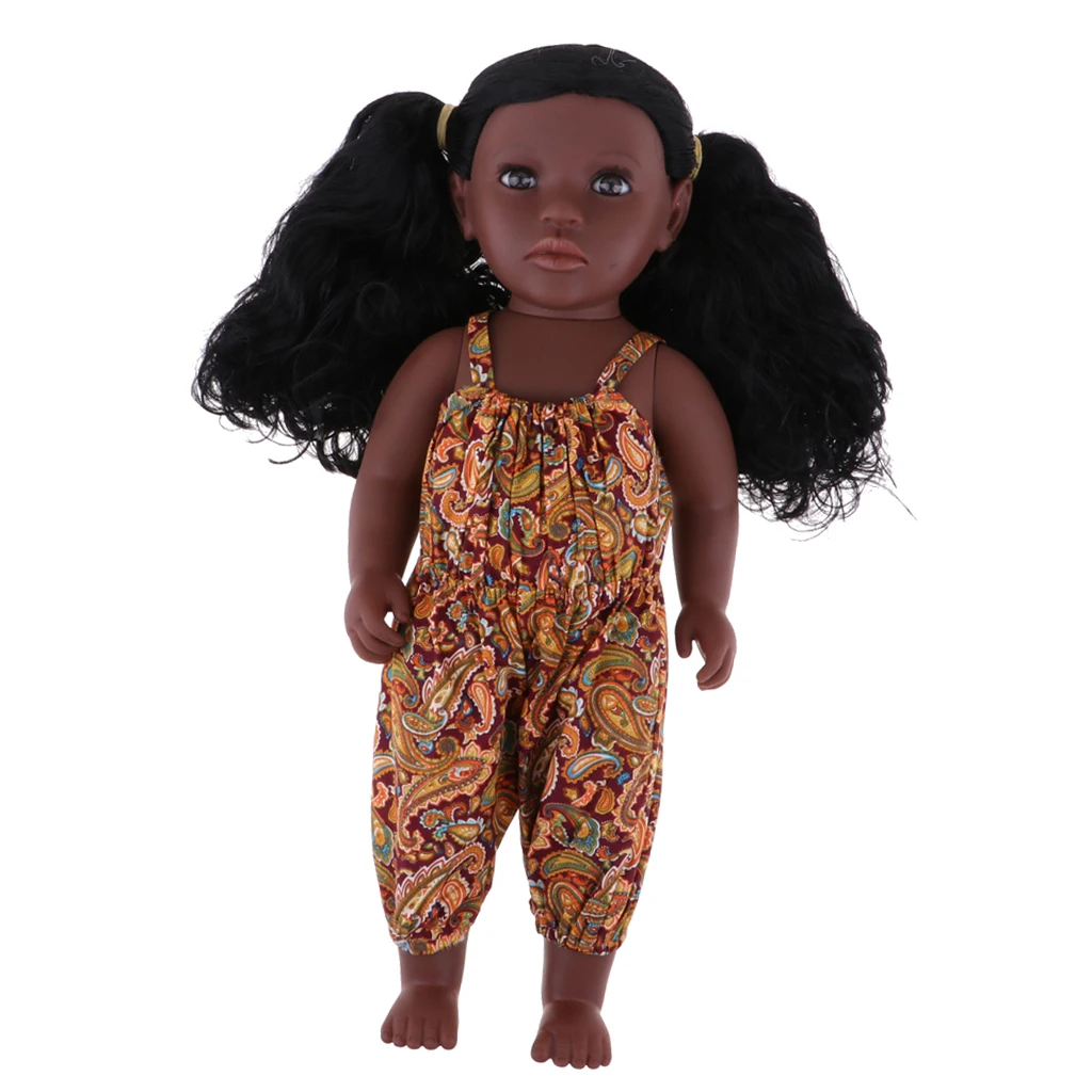 Beautiful Simulation Vinyl Baby Doll African-American Little Girl Doll With Curly Long Hair
