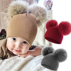 Children's Winter Knitted Hat Oversized Double Ball Wool Hat Baby Wool Ball Meticulous Knitted Hat Head Warm