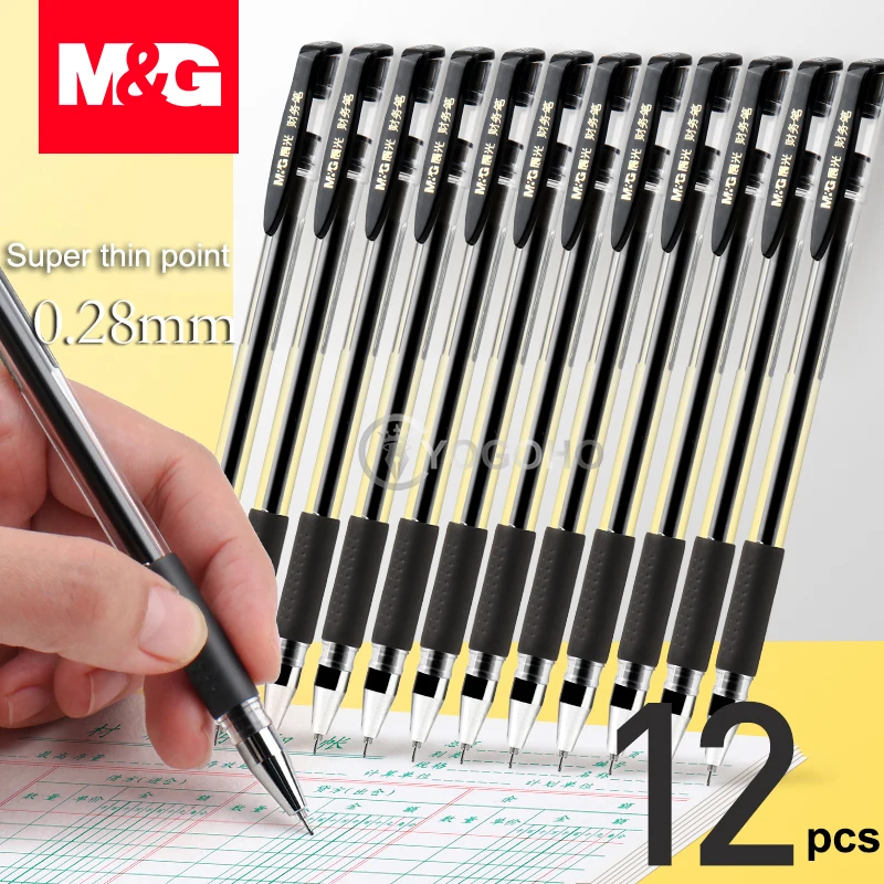 12pcs/box 0.28mm Ultra Fine point Gel Pen black ink refill gel pen