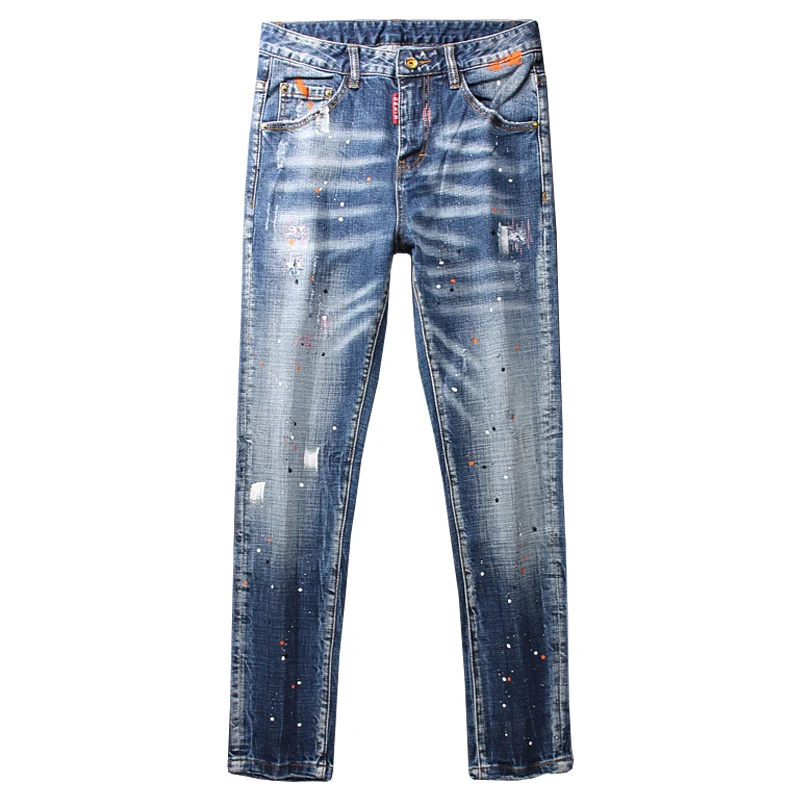 Fashion Men Jeans Blue Elastic Slim Fit 