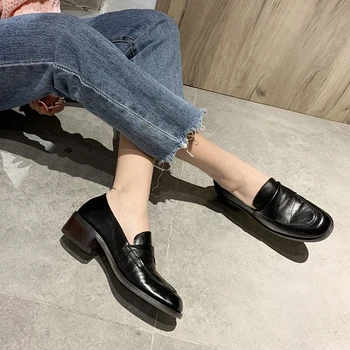 

Comfortable Square Heel Pumps for women round Toe High Quality Genuine Leather Design Shoes Women's Pumps