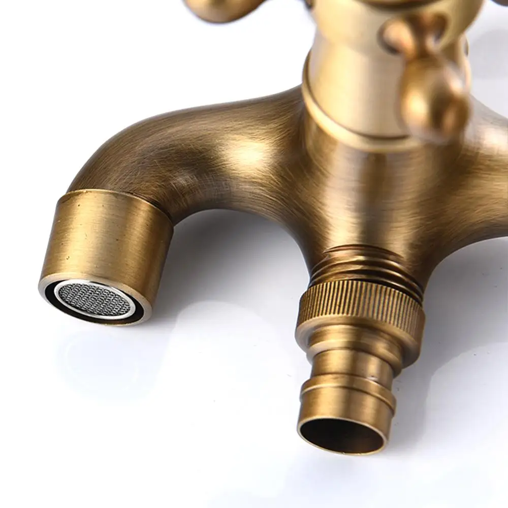 2-in-1Faucet Bathroom Kitchen Wall Antique Faucet European Retro Copper Tap For Washing Machine Mop Pool