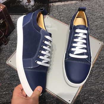 

Designer Red Bottoms Mens Sneakers Luxury Lace Up Mens Laofers Suede LeatherComfortable Low Top Flats Shoes Trainers Sneaker Men